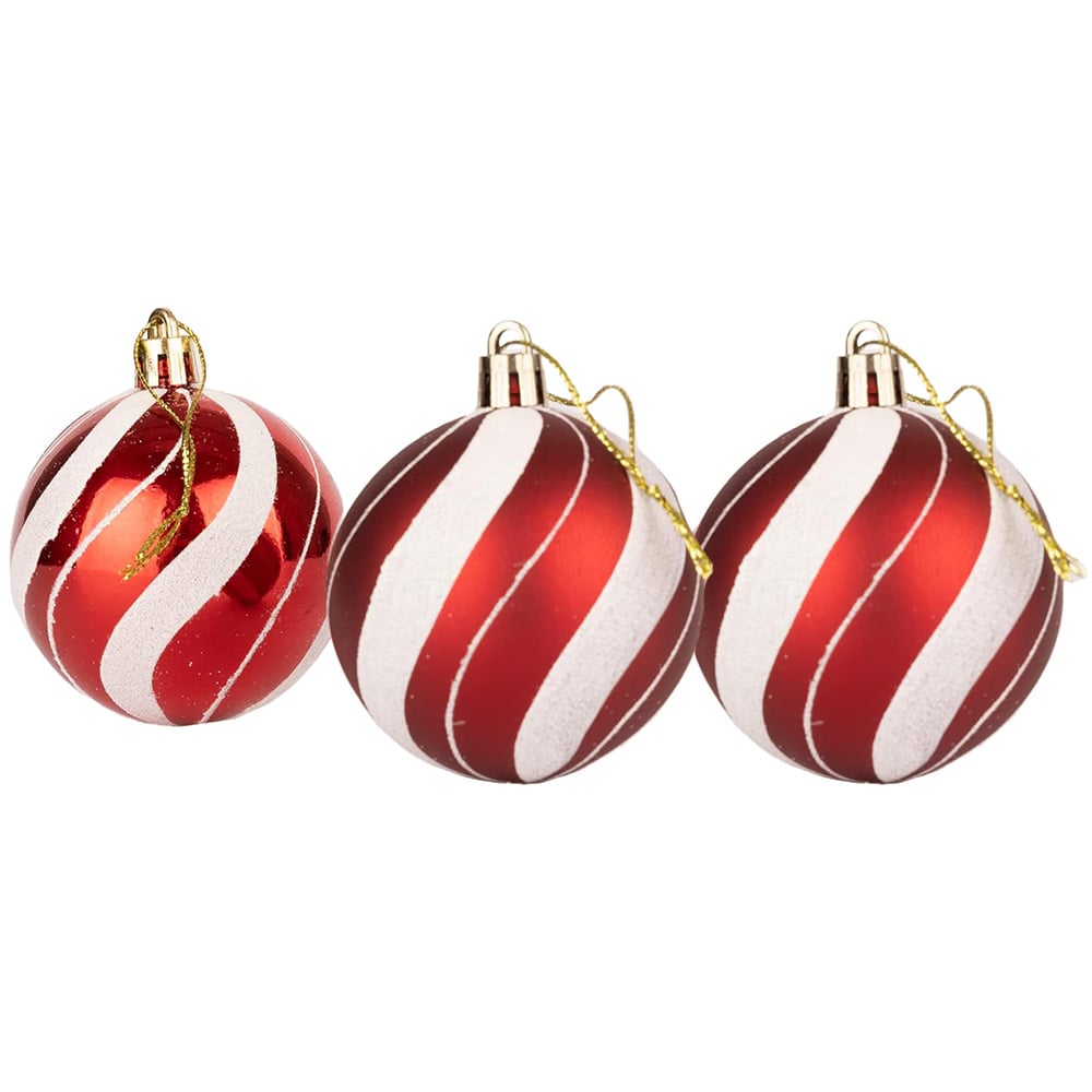 Shatchi 10cm Red and White Candy Strips Shatterproof Bauble 3 Pack Image 1