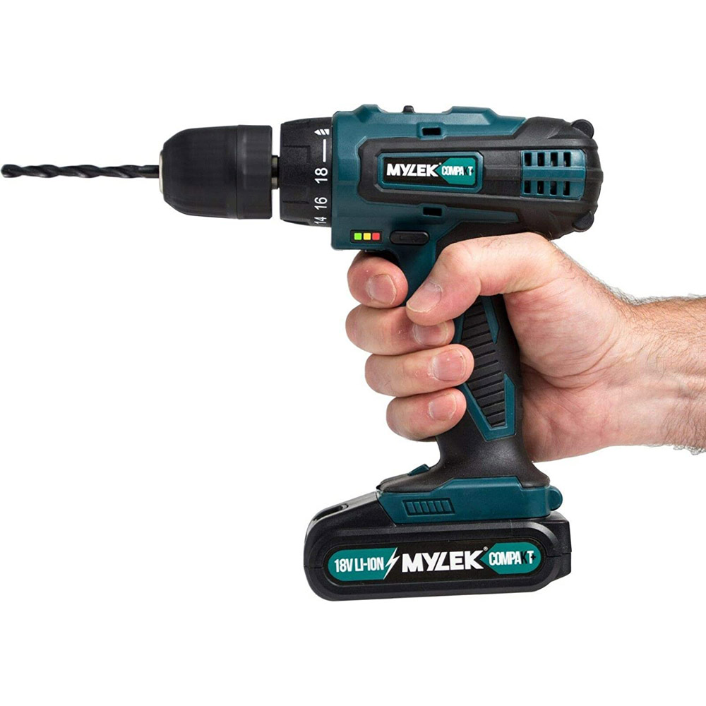 MYLEK 18V Lithium-Ion Drill Drive Including 13 Bits and Carry Case Image 2