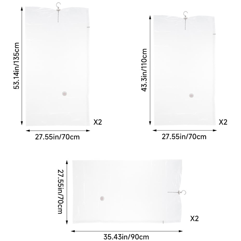 H&O Direct 6 Pack Clear Hanging Vacuum Compression Storage Bags Image 5