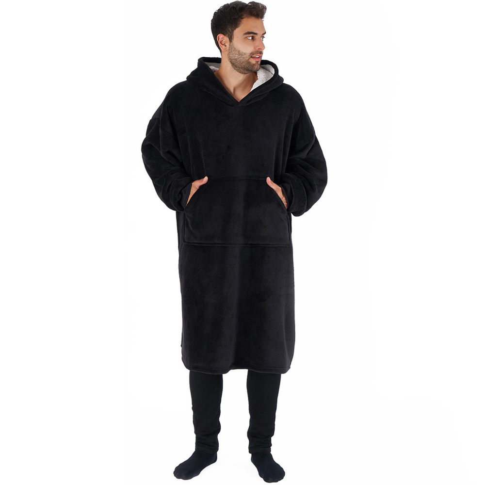 Sienna Black Sherpa Fleece Long Oversized Hoodie Blanket Image 1