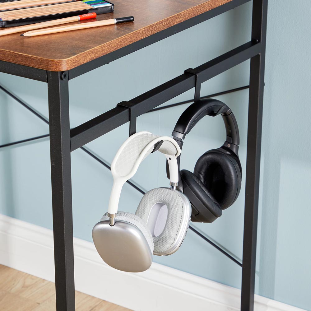 Home Source Stanton 2 Shelf Computer Desk with Hook Dark Oak Image 4