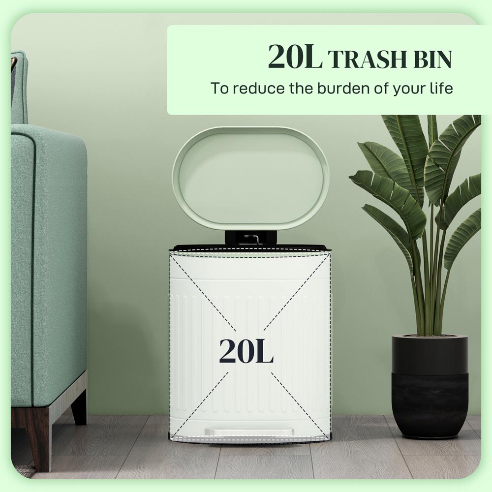 HOMCOM Light Green Metal Pedal Kitchen Bin with Soft Close Lid 20L Image 8