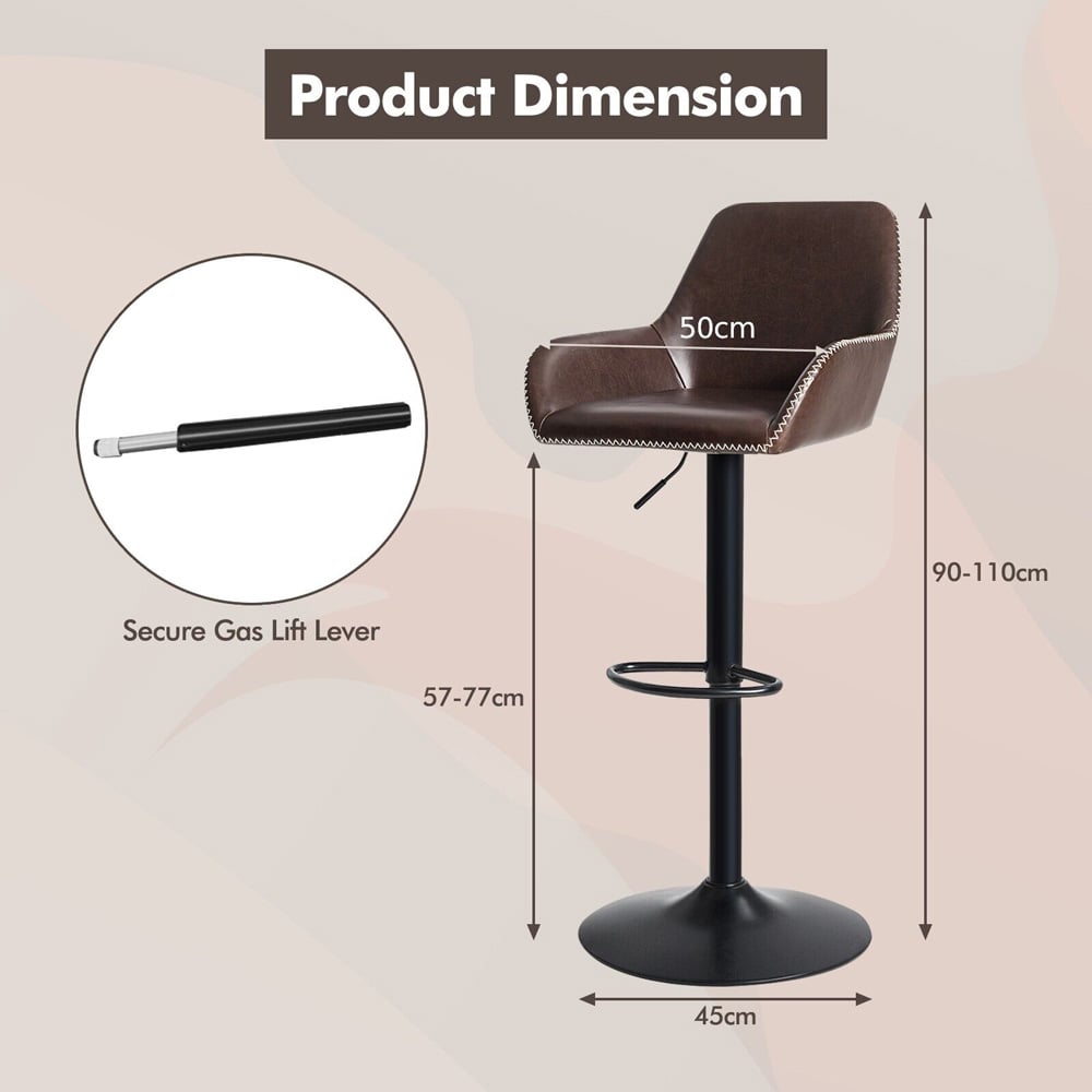Costway Brown PU Leather Swivel Adjustable Bar Stool Image 7