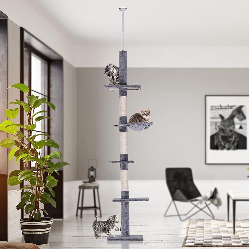 PawHut Floor to Ceiling Cat Tree Grey Wilko