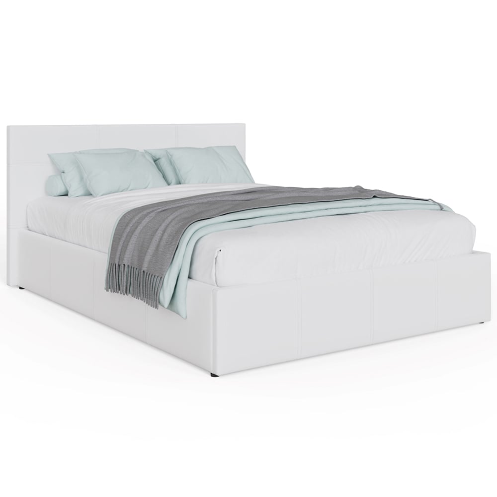 GFW King Size White Faux Leather Side Lift Ottoman Bed with Bonnell Mattress Image 3