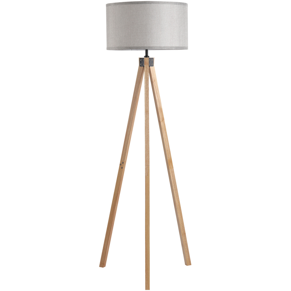HOMCOM Grey Elegant Wood Tripod Floor Lamp Image 1