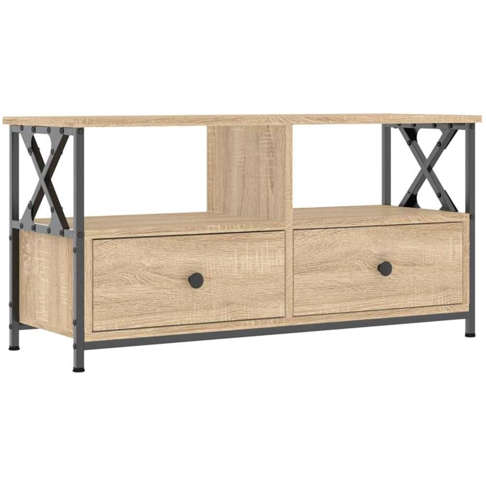 vidaXL 2 Drawer 2 Open Shelf TV Cabinet with Black Handles Image 2