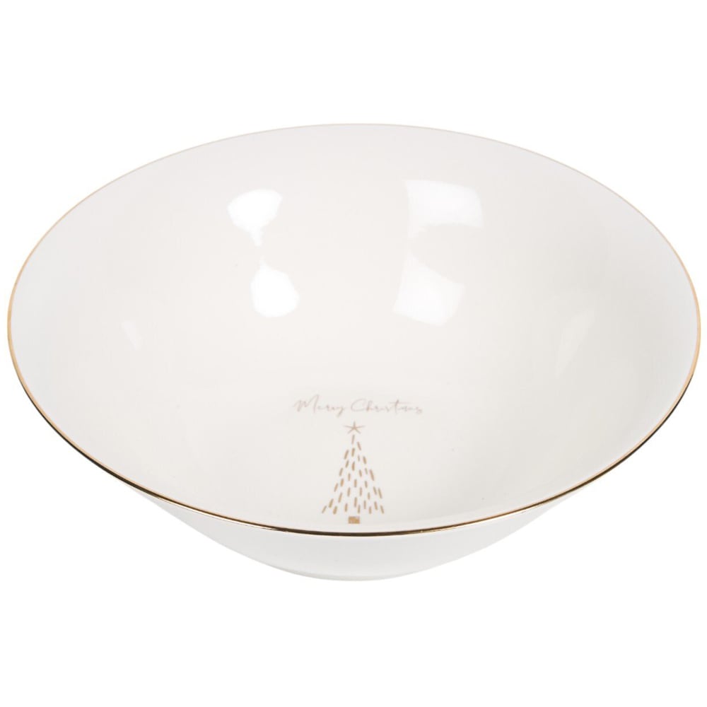 Golden Christmas Tree Serving Bowl White and Gold Image 1