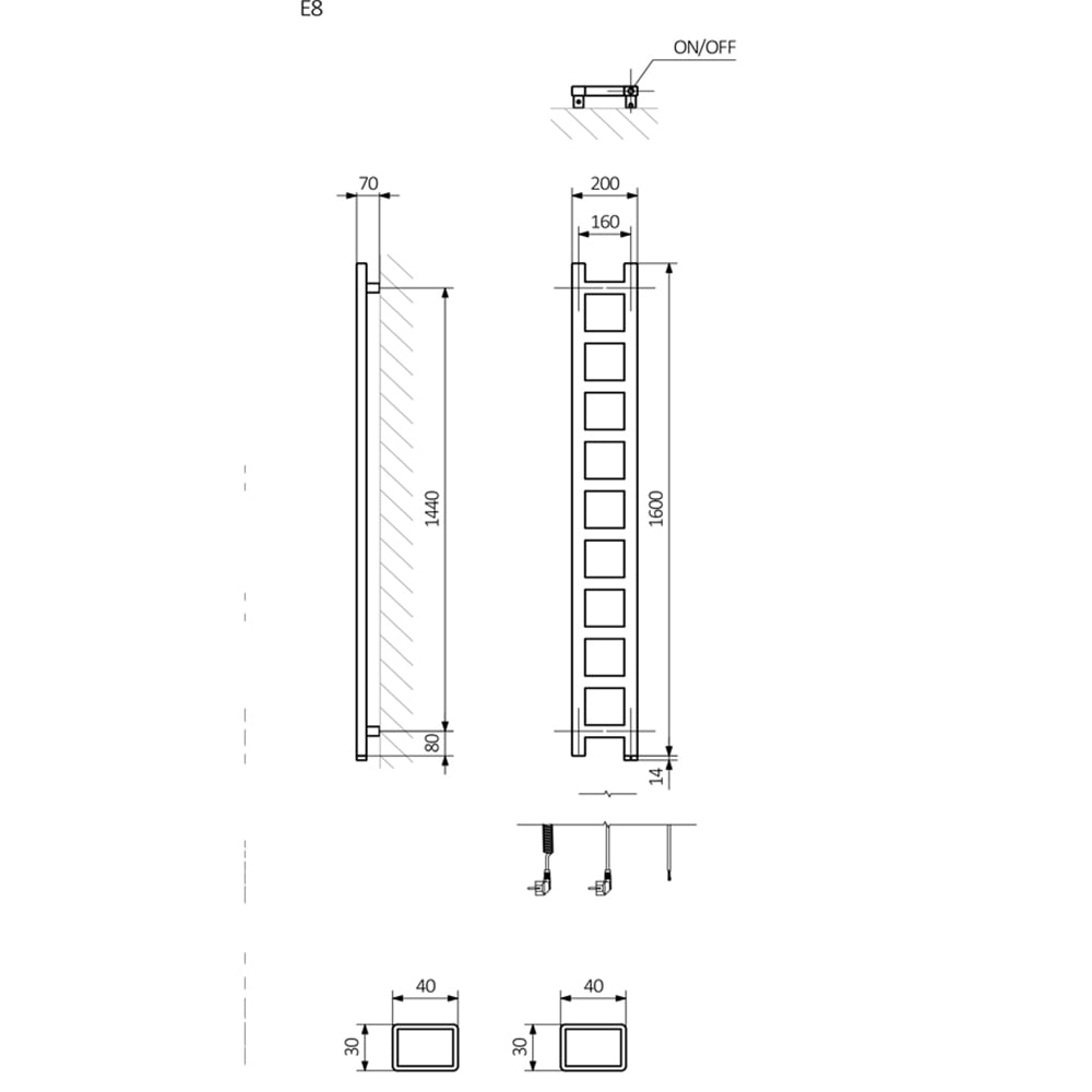 Terma Easy One 1023BTU Sparkling Gravel Taupe Electric Towel Rail 1600 x 200mm Image 5