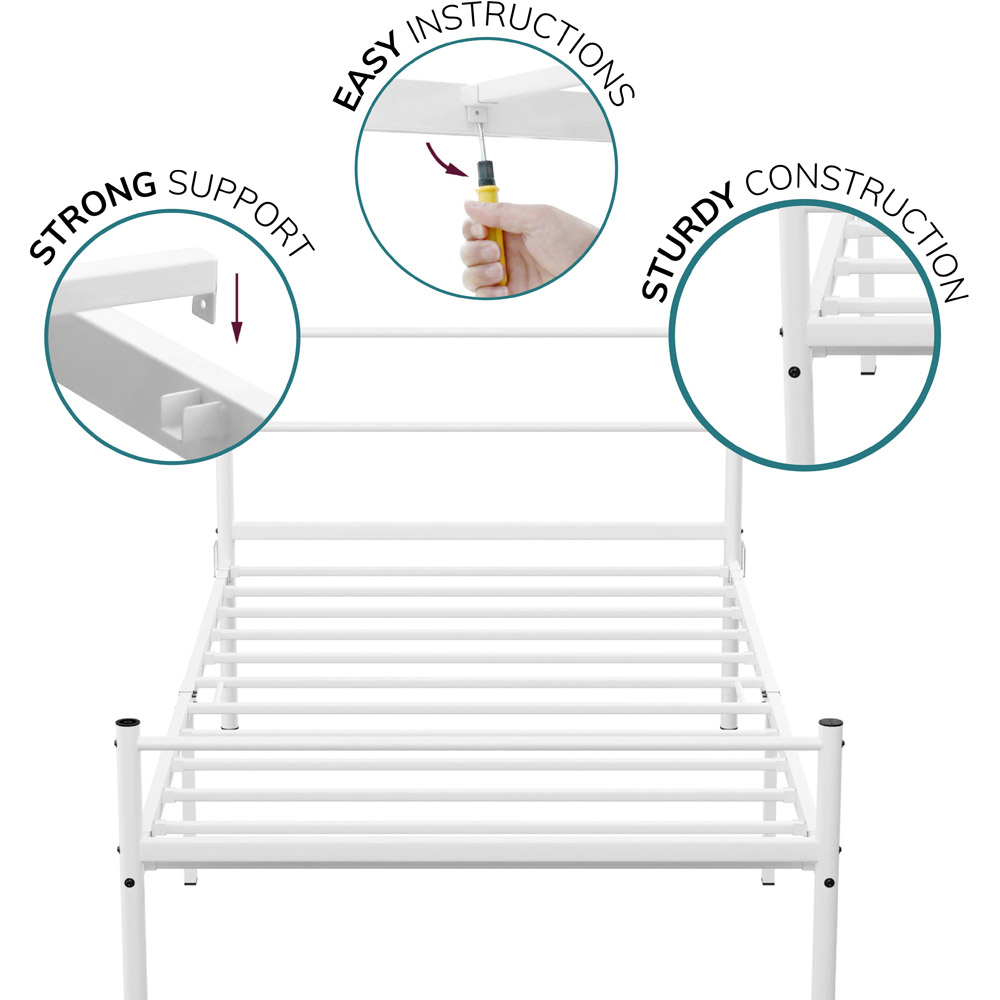 House Of Home Single White Extra Strong Metal Bed Frame Image 4