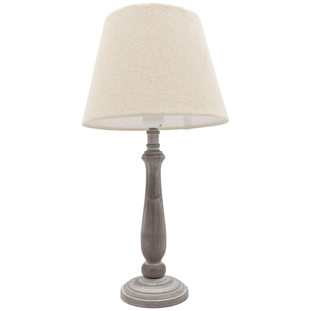 Acacia Home 45cm Grey Tall Wood Table Lamp with Beige Linen Shade Image 1