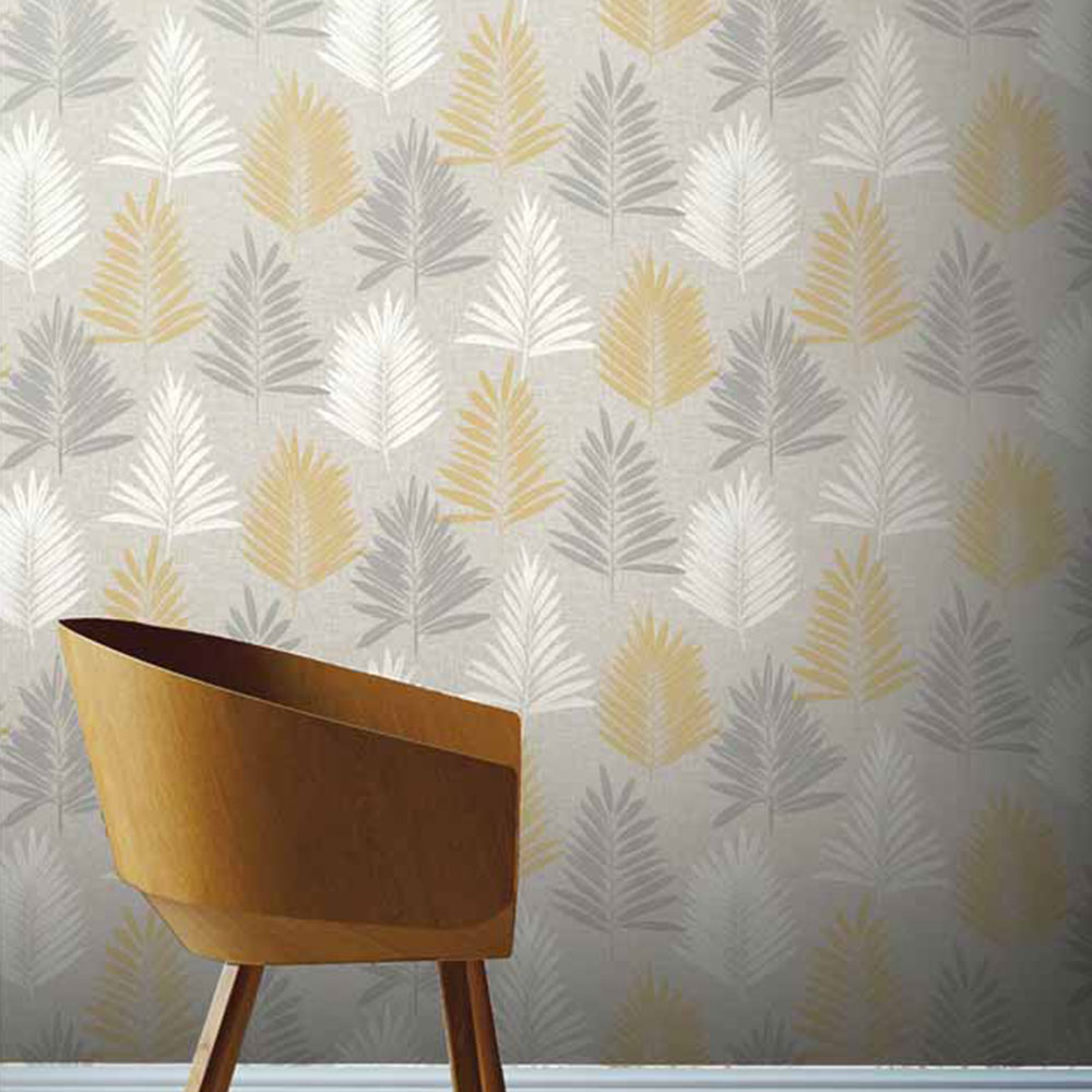 Arthouse Linen Palm Ochre and Grey Wallpaper Image 2