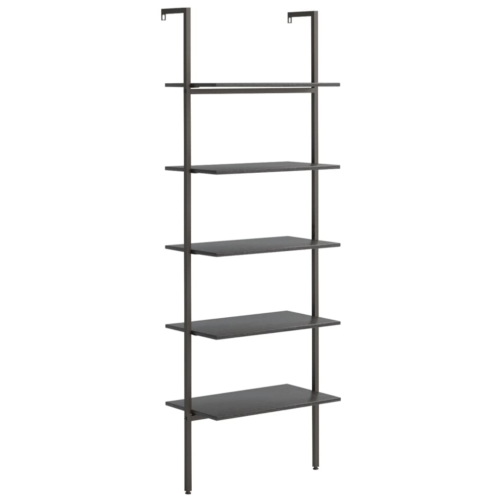 vidaXL 5 Shelf Black Wood and Steel Leaning Bookcase Image 1