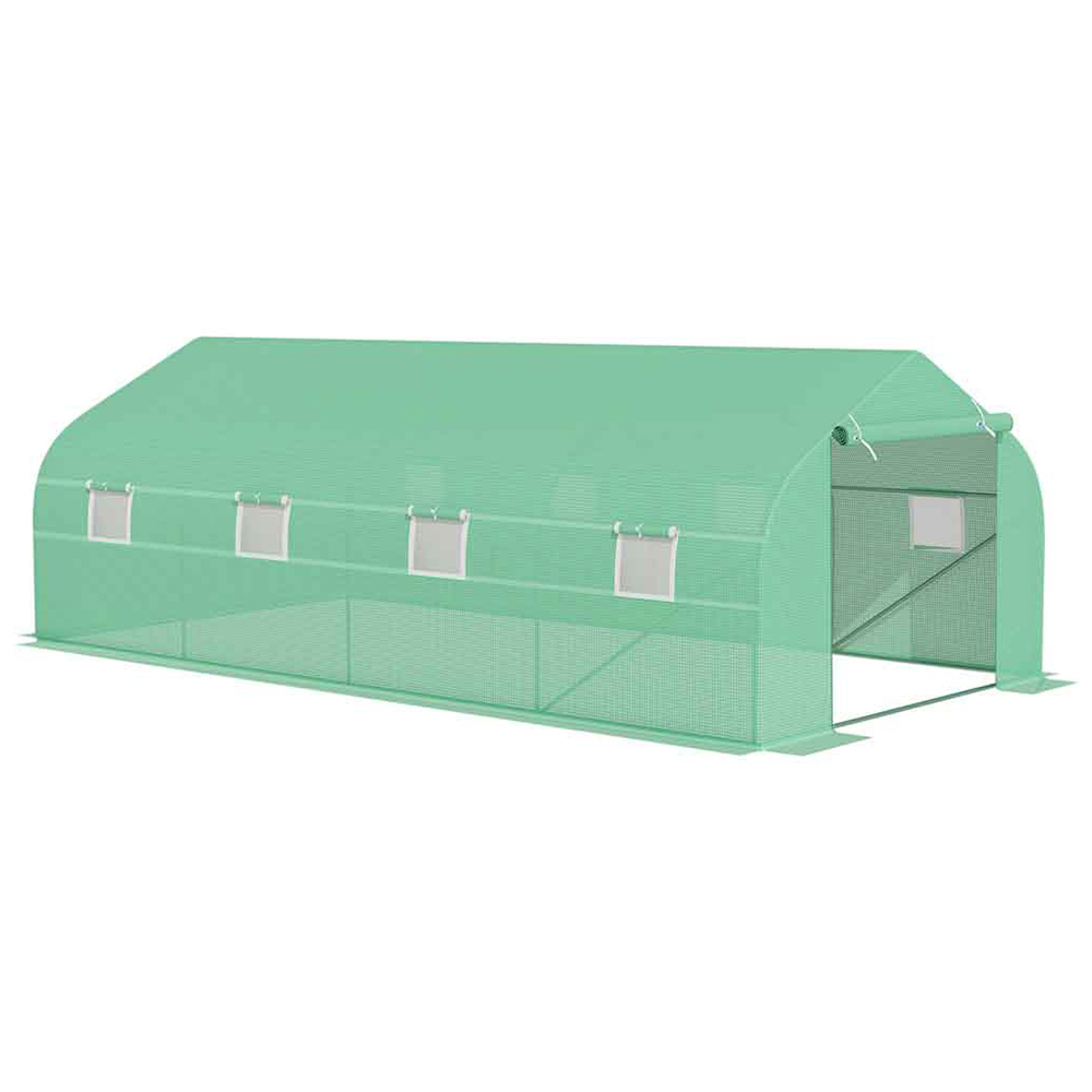 Outsunny Green PE Cloth 10 x 19.6ft Walk In Polytunnel Greenhouse Image 1