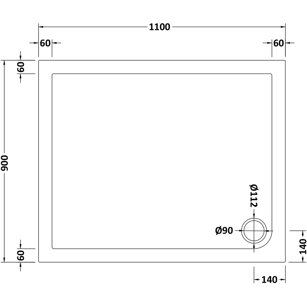 nuie White Slip Resistant Rectangular Shower Tray 1100 x 900mm Image 2