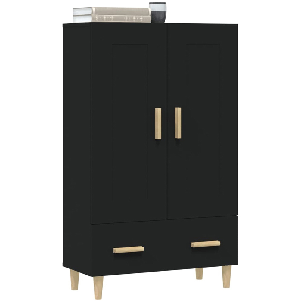 vidaXL 2 Door Single Drawer Black Highboard with Wooden Legs Image 5