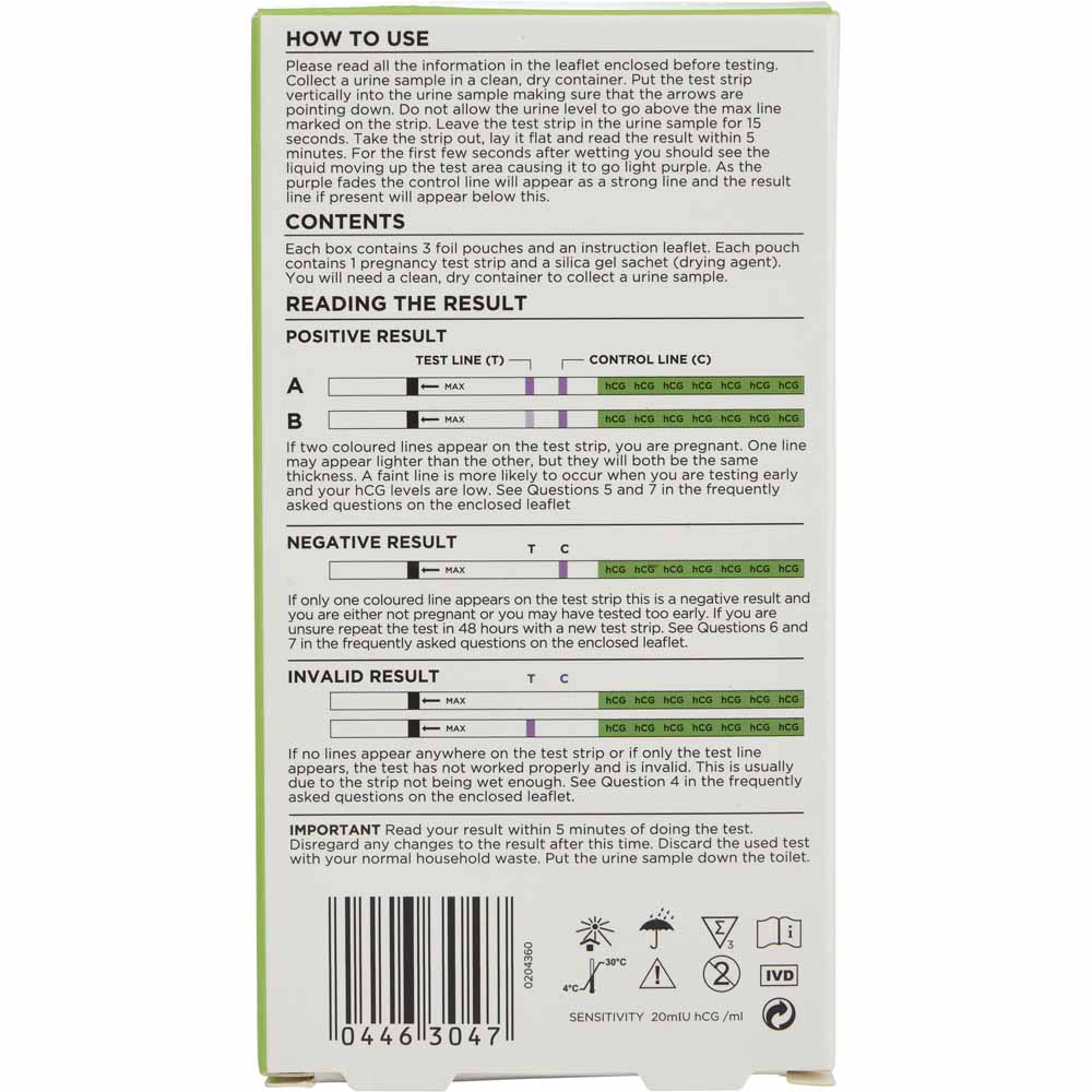 Wilko Pregnancy Test Strips 3 pack Image 2