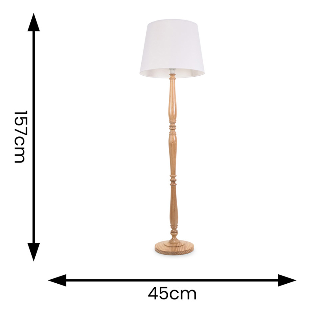 ValueLights Victoria White Fabric Tapered Shade Light Wood Traditional Stem LED Floor Lamp Image 5