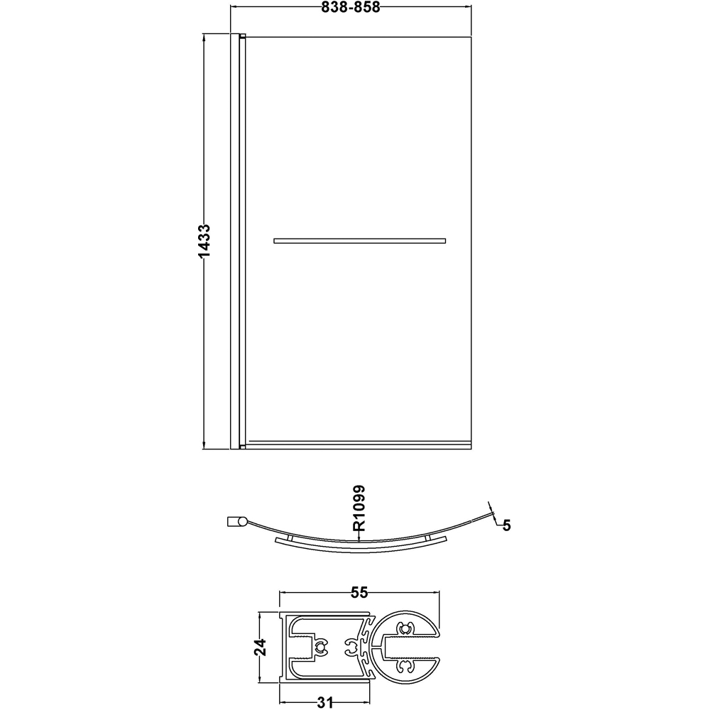 nuie Polished Chrome B-Bath Curved Screen with Rail 6mm Image 3