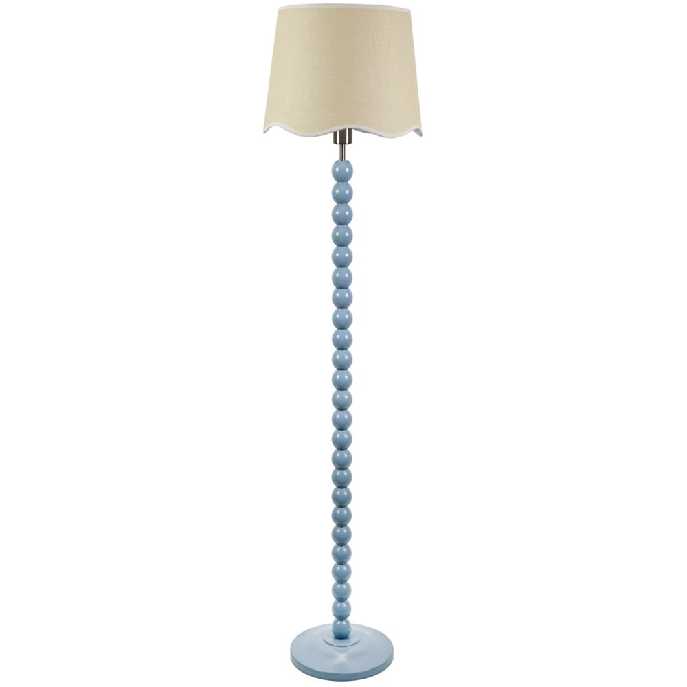 ValueLights Bobbins Linen Scallop White Trim Shade Powder Blue LED Floor Lamp Image 1