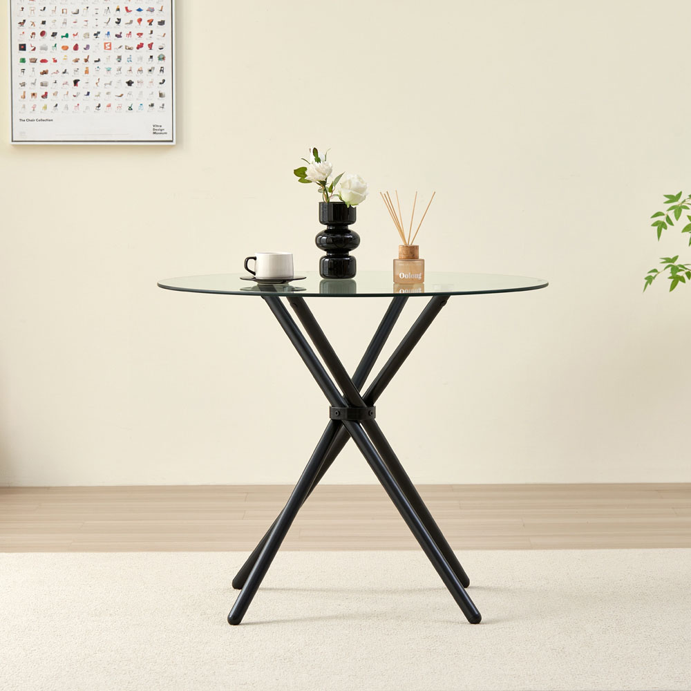 Indoor Living New York 4 Seater Black Circle Glass Dining Table Image 7