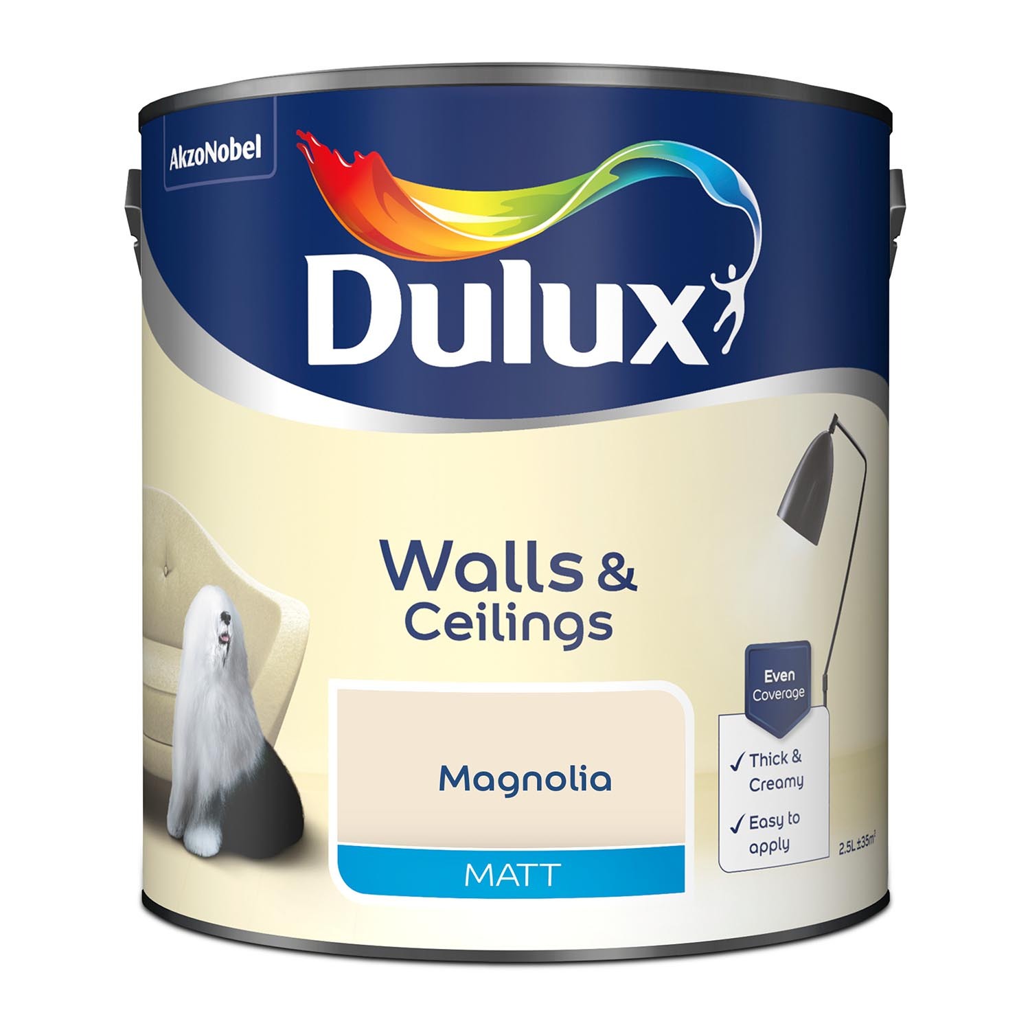 Dulux Walls & Ceilings Magnolia Matt Emulsion Paint 2.5L Image 2