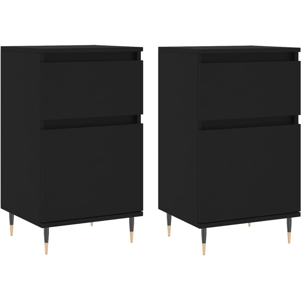 vidaXL Single Door Single Drawer Black Wooden Sideboard Set of 2 Image 9