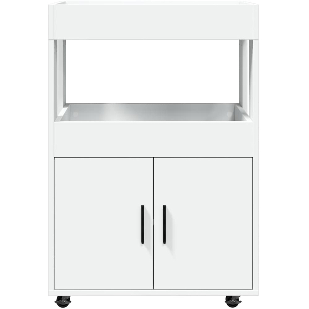 vidaXL 2 Door 2 Shelf White Rolling Bar Cart Image 3