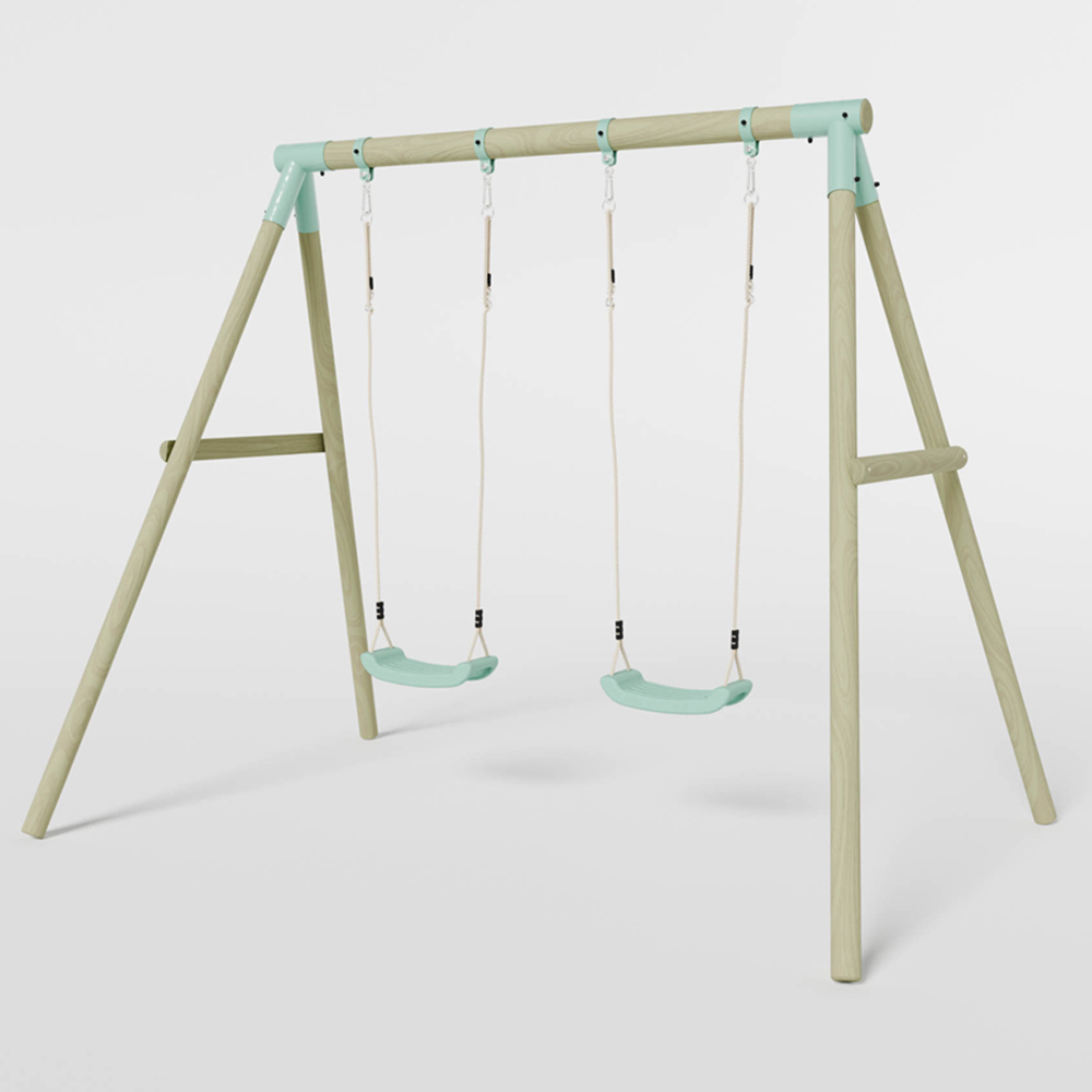 Mercia Wooden Round Pole Double Swing Set Image 4