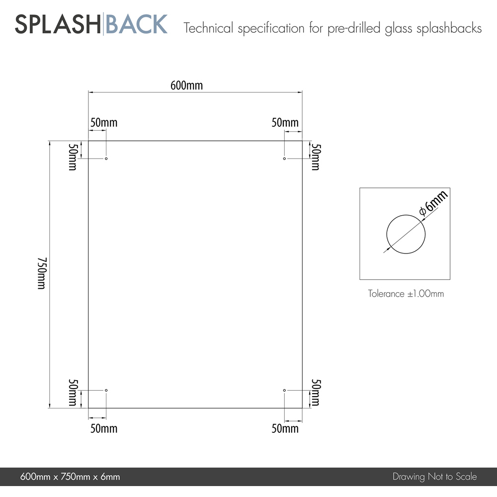 Splashback 0.6cm Thick Clear Kitchen Glass with Brass Caps 60 x 75cm Image 2