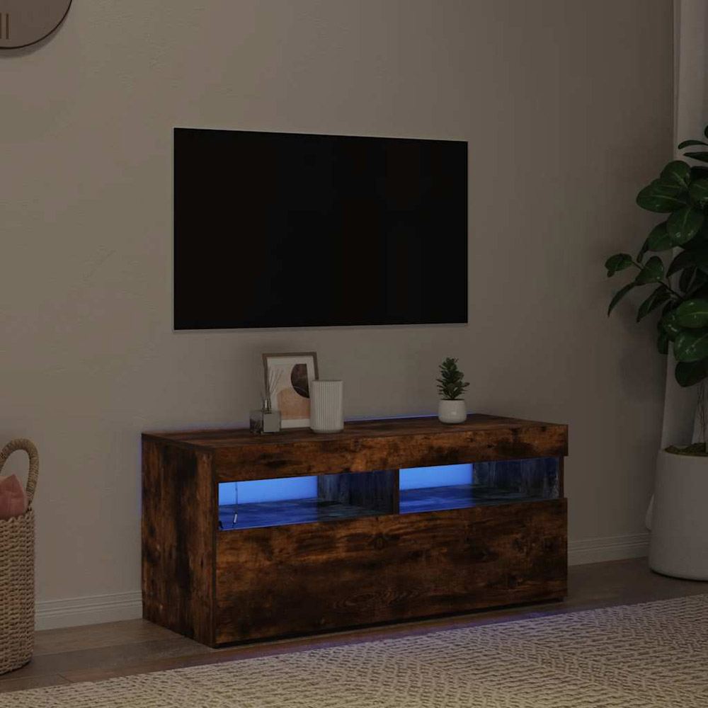 vidaXL 2 Flap Door Smoked Oak TV Cabinet with LED Lights Image 3