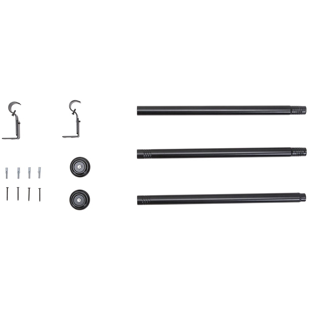 Living and Home 71-122cm Glossy Black Telescopic Curtain Pole with Brackets and Round Finial Image 1