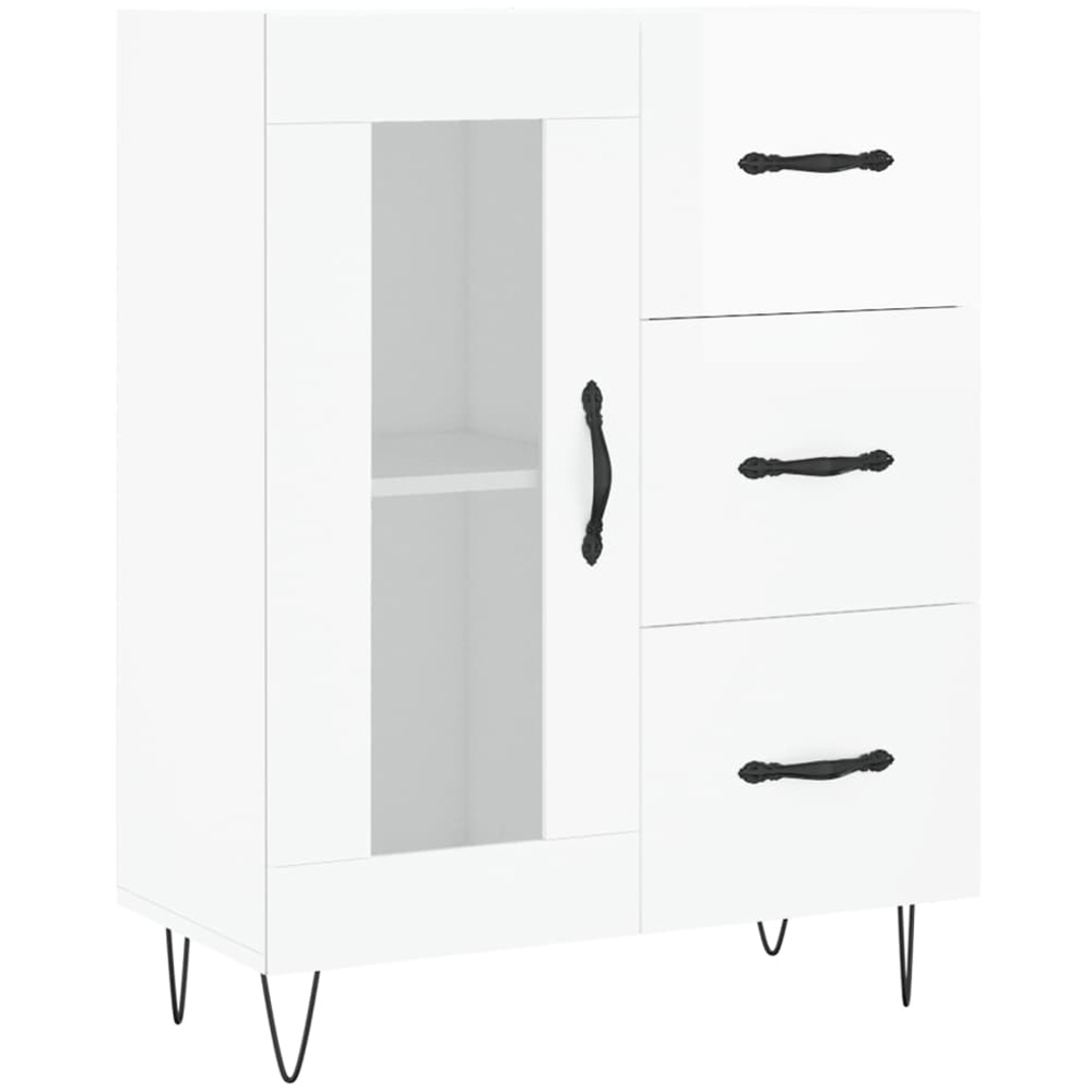 vidaXL Single Glass Door 3 Drawer High Gloss White Sideboard Image 2