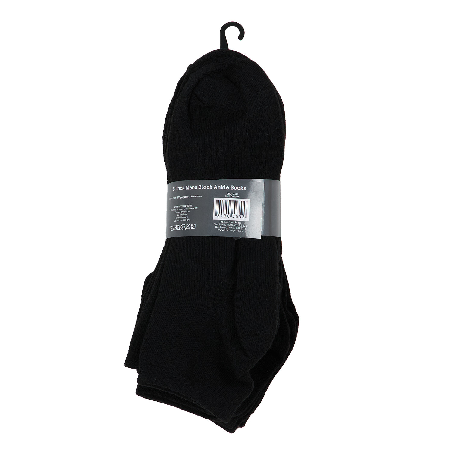 Pack of 5 Mens Ankle Socks Black Image 2