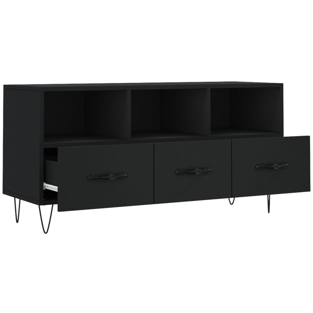 vidaXL 3 Drawer 3 Shelf Black TV Cabinet Image 6