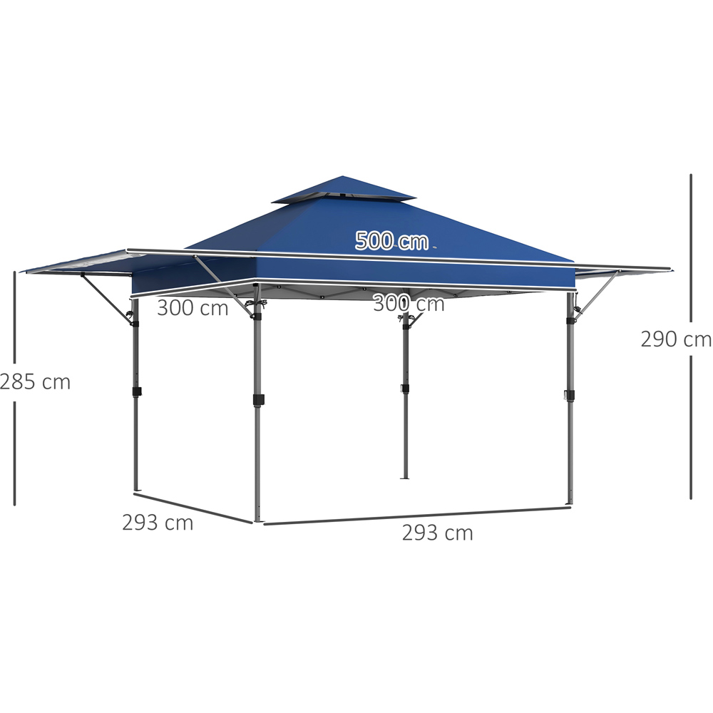 Outsunny 5 x 3m Blue Pop Up Gazebo with Extend Dual Awnings Image 7
