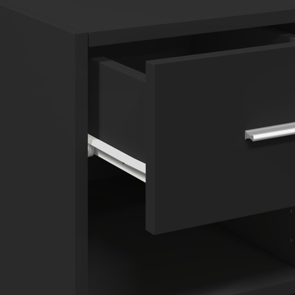 vidaXL Single Drawer 3 Shelf Black Wooden Sideboard Image 8