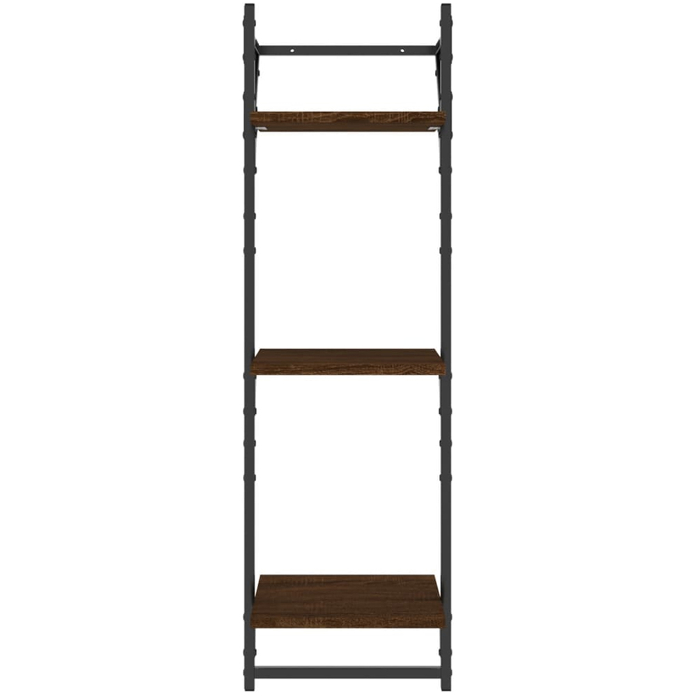 vidaXL Set of 2 3 Shelf Brown Oak Floating Wall Shelf with Bar Image 4