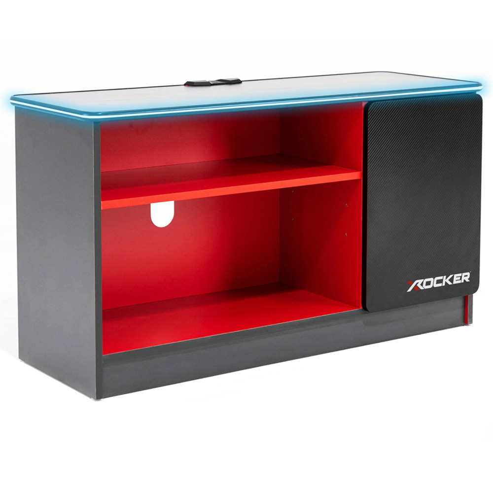 X Rocker Carbon-Tek Single Door 2 Shelf Grey and Red TV Media Cabinet with Neo Fibre LED Light Image 2