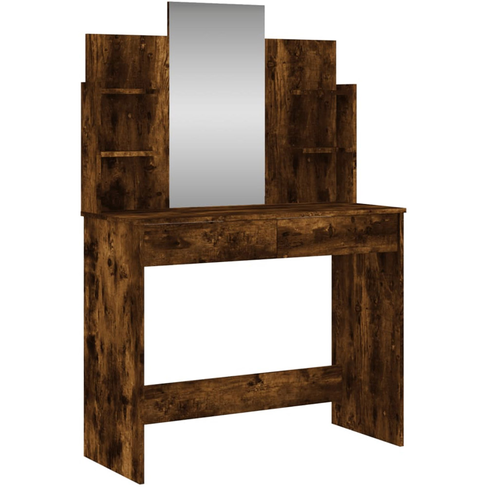 vidaXL 2 Drawer 4 Shelf Smoked Oak Dressing Table with Mirror Image 2