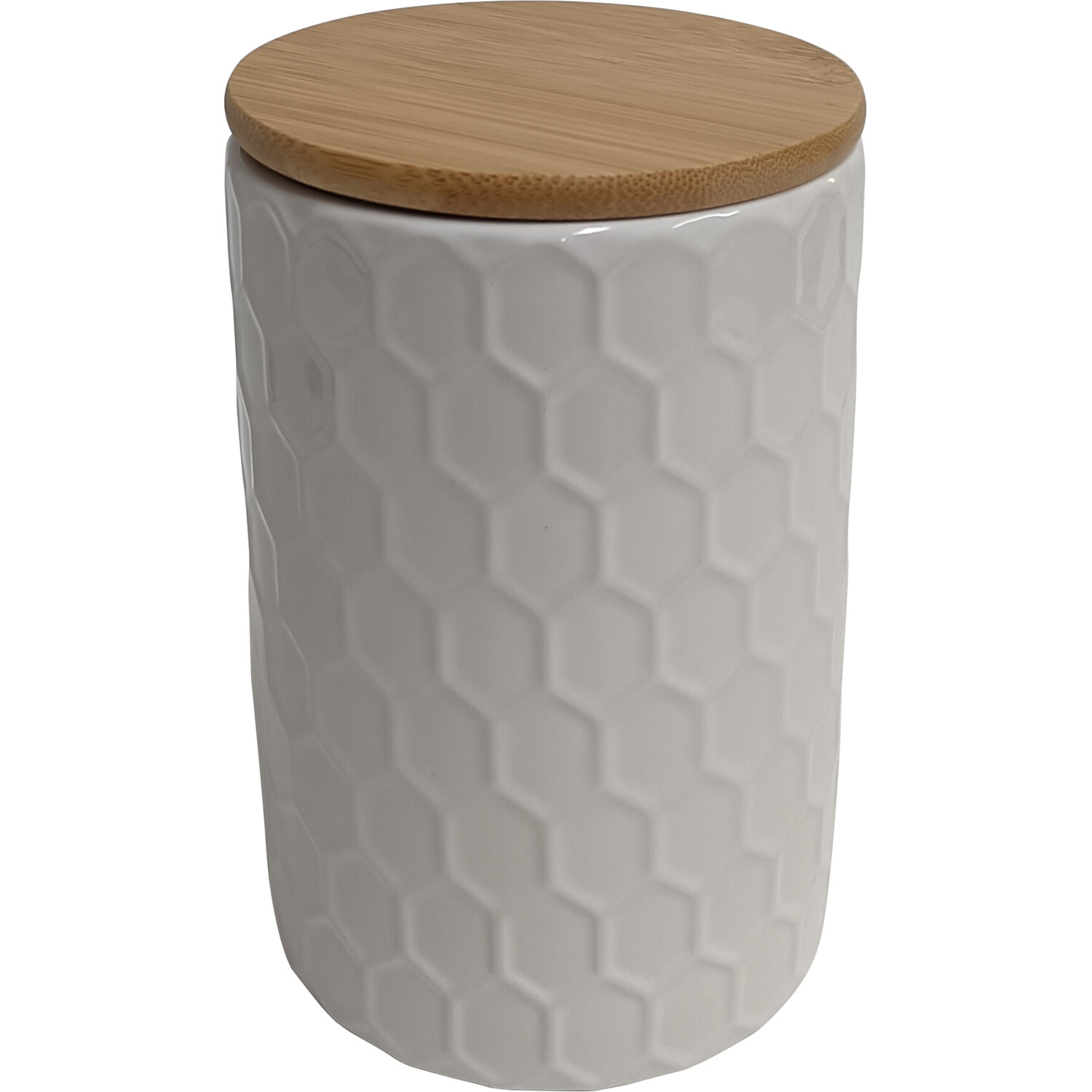 Honeycomb Canister with Wood Lid - White Image 1