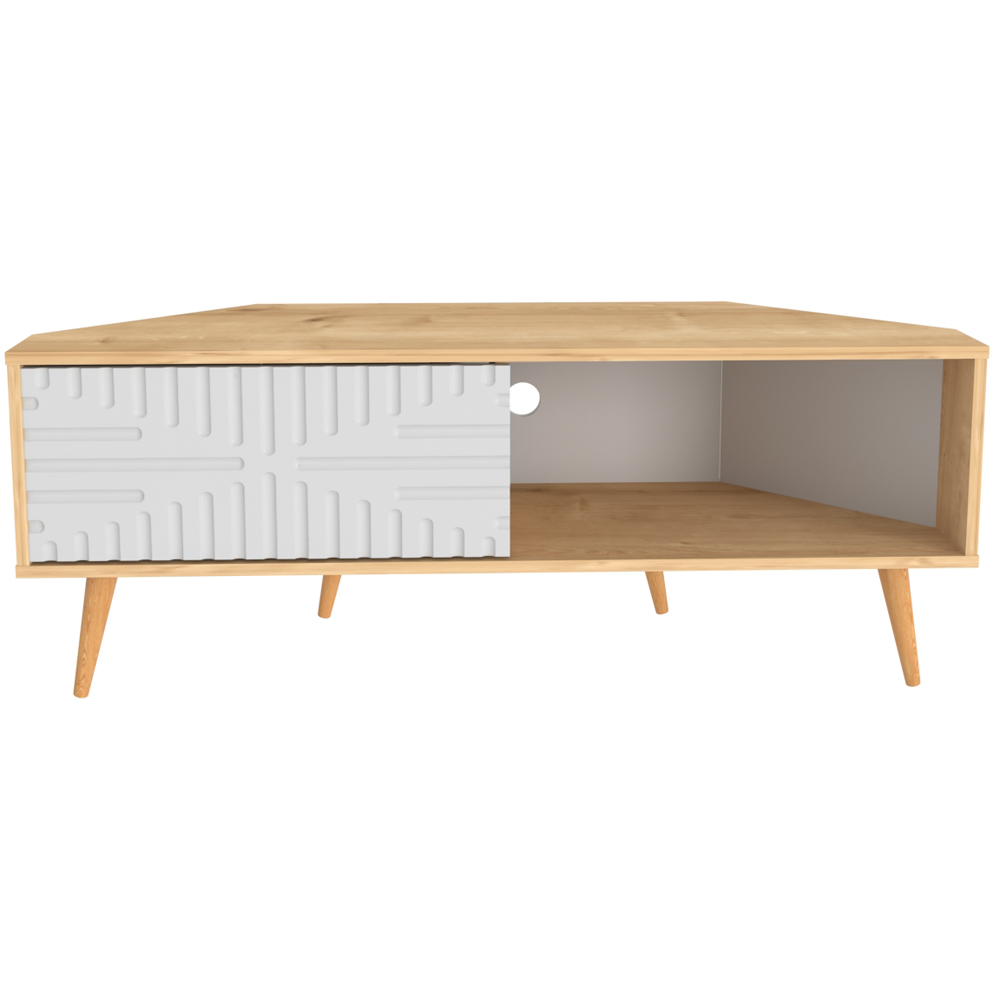 Decorotika Mora Single Sliding Door Sapphire Oak and White Corner TV Unit Image 2