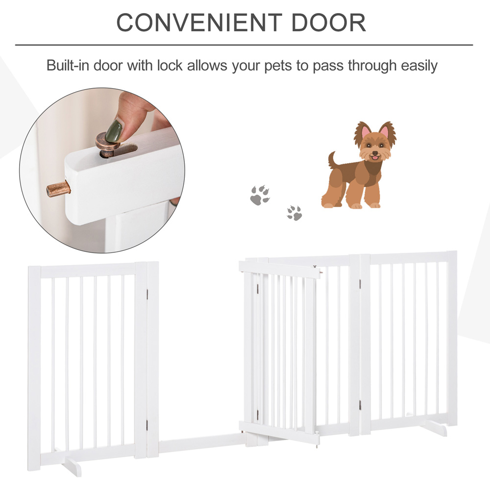 PawHut White 4 Panel Wooden Foldable Freestanding Pet Safety Gate Image 5