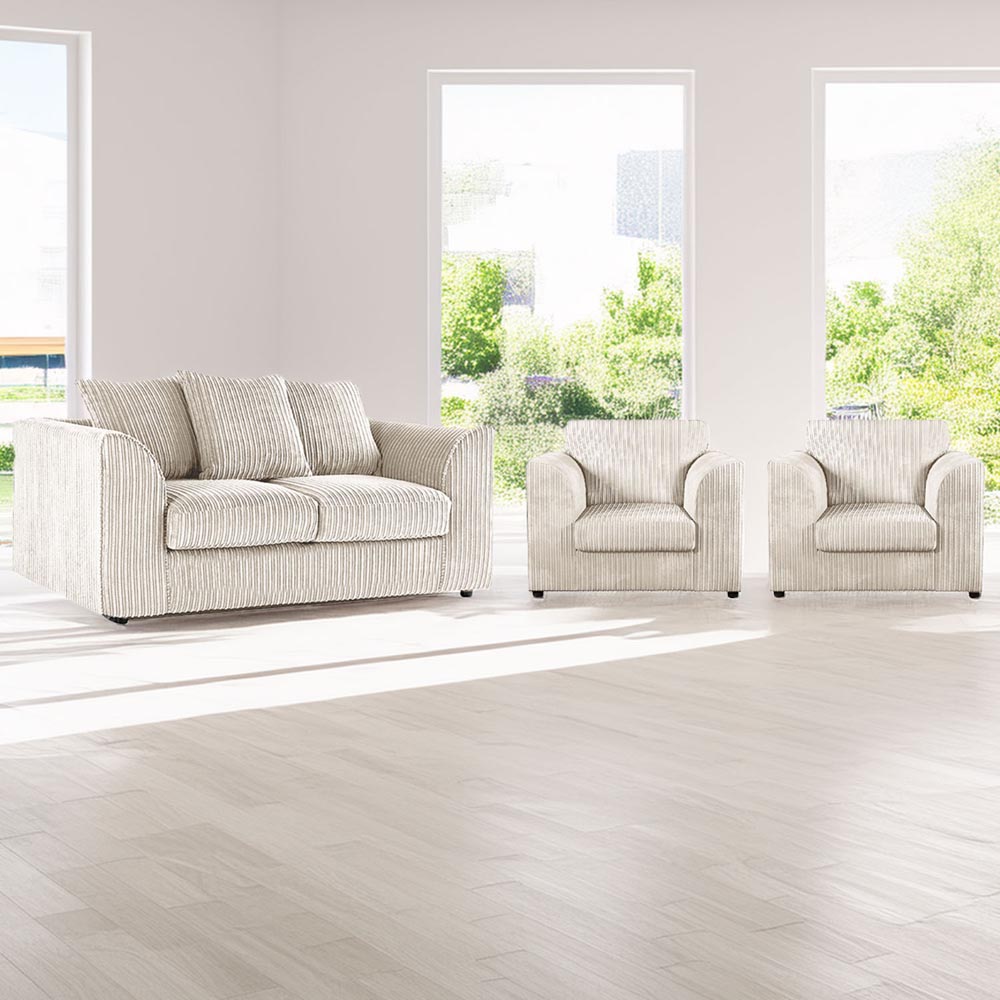 Luxor 4 Seater Cream Jumbo Cord Scatter Back Sofa Suite Image 1