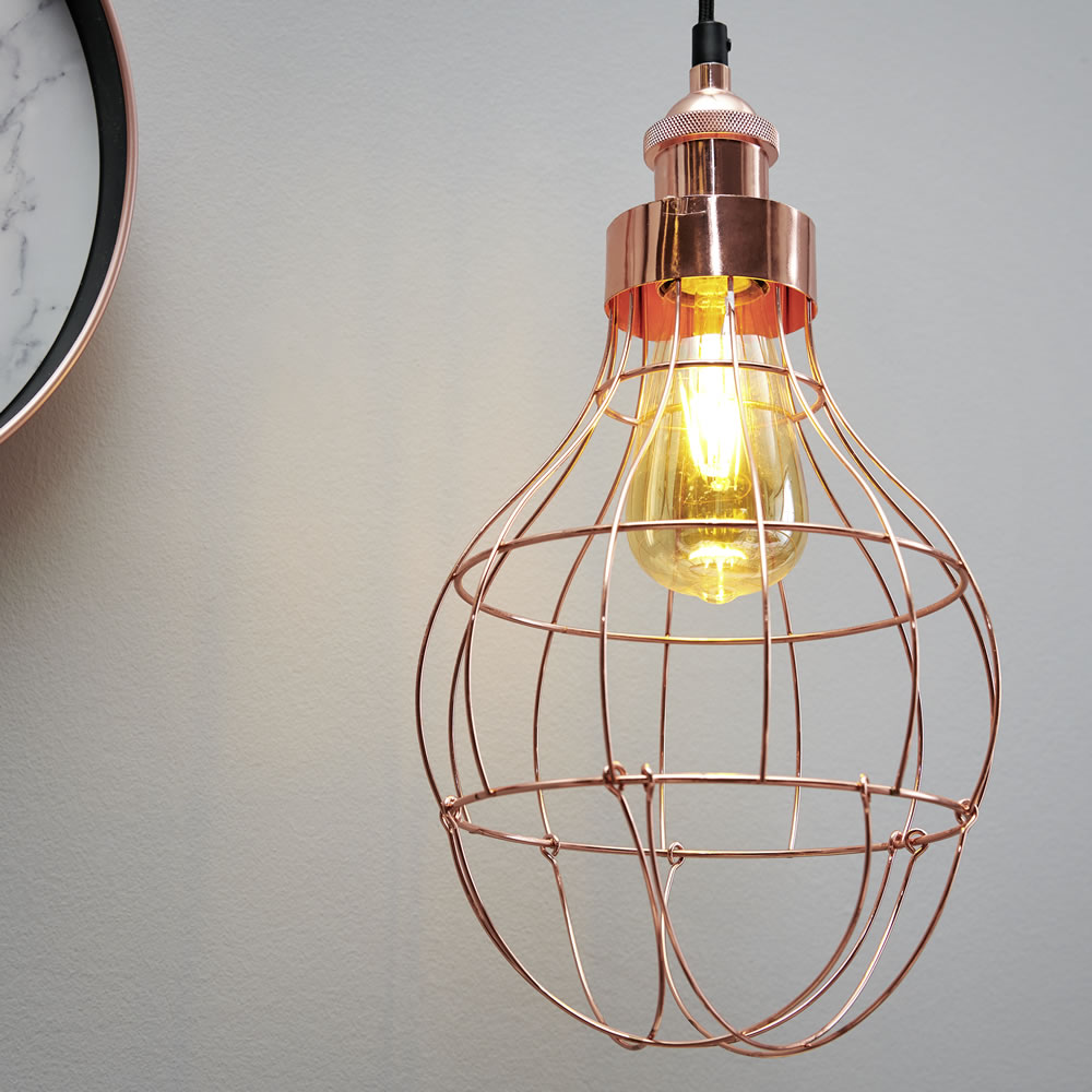 Wilko Copper Effect Bulb Cage Pendant Light Shade Image 3