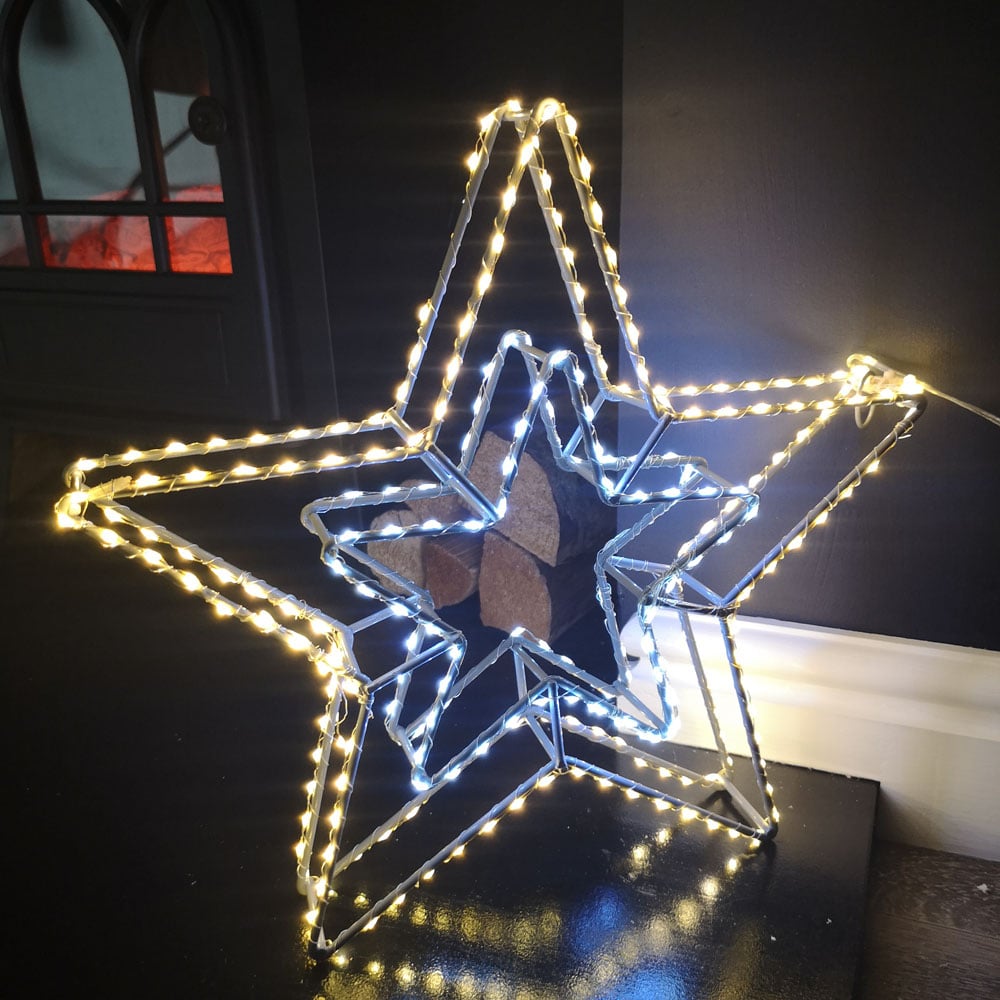 Samuel Alexander Warm White LED Dewdrop Double Star Christmas Decoration 38cm Image 1