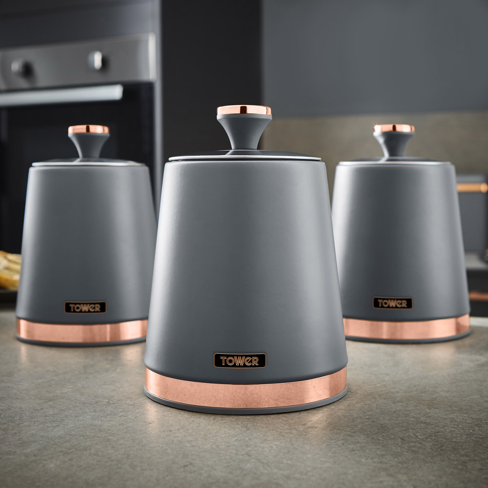 Tower 3 Piece Cavaletto Grey Canister Set Image 3