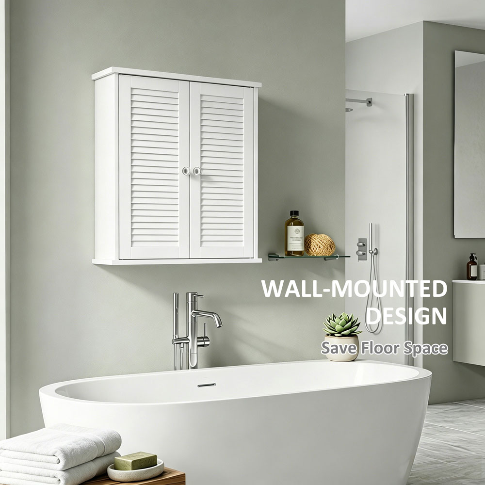 HOMCOM 2 Louvered Door White Wall-Mounted Bathroom Cabinet Image 7