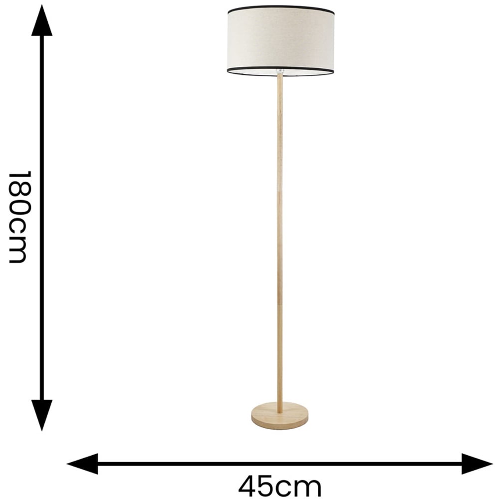 ValueLights Heather Natural Black Trim Drum Shade Light Wood Stem LED Floor Lamp Image 4