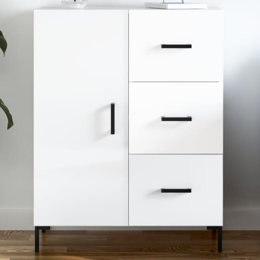 vidaXL Single Door 3 Drawer High Gloss White Sideboard Image 1